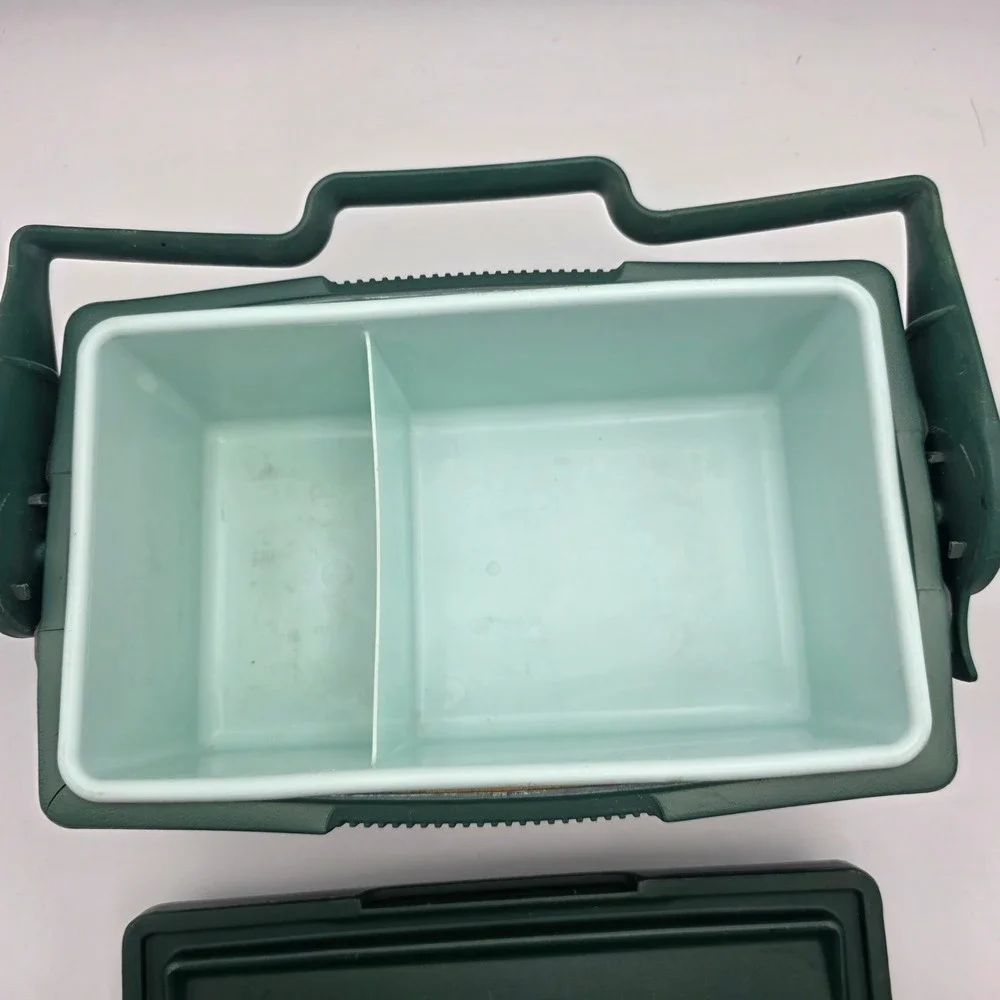 Vintage Aladdin Stanley Lunch Box Cooler Green Plastic Hard Shell 6/90 USA Made